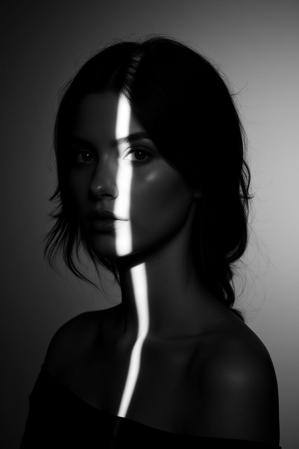 Photorealistic Black White Young Dark Wavy Hair
