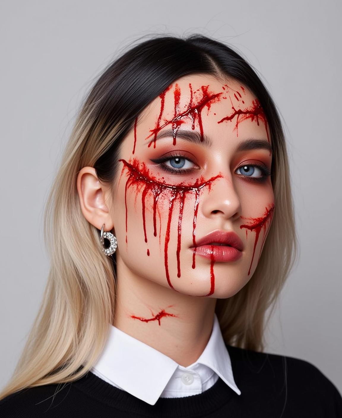 Halloween Makeup Young Blue Eyes Dark Roots