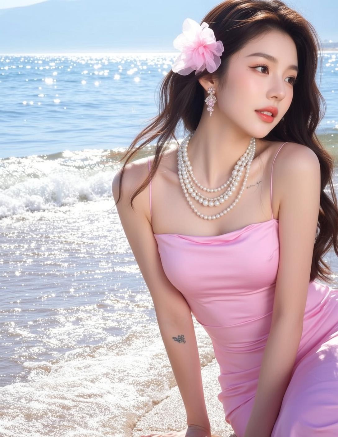 Pink Slip Dress Sparkling Beach