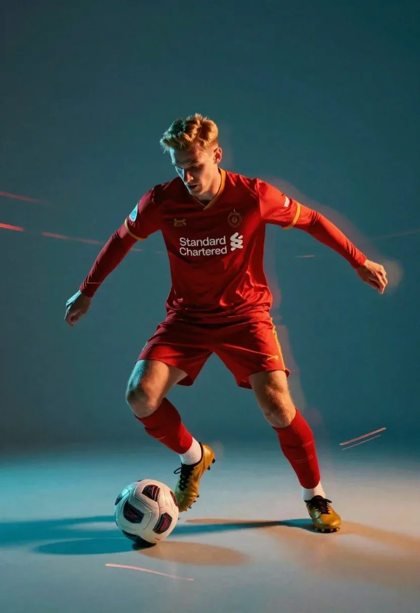Dynamic Soccer Player Mid-dribble Captured With Intense Motion Blur And