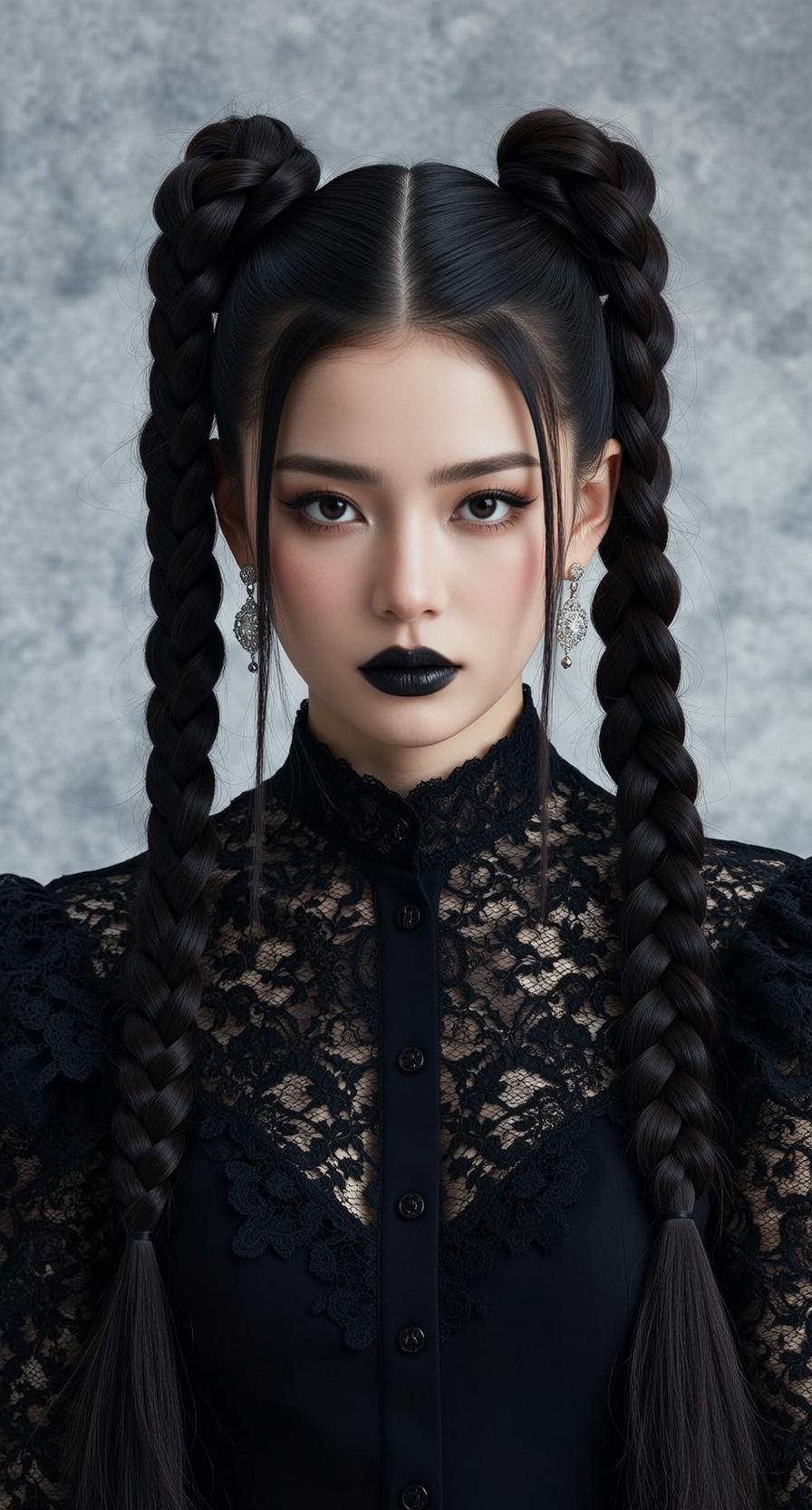 Halloween Makeup Young Long Black Braided Pigtails
