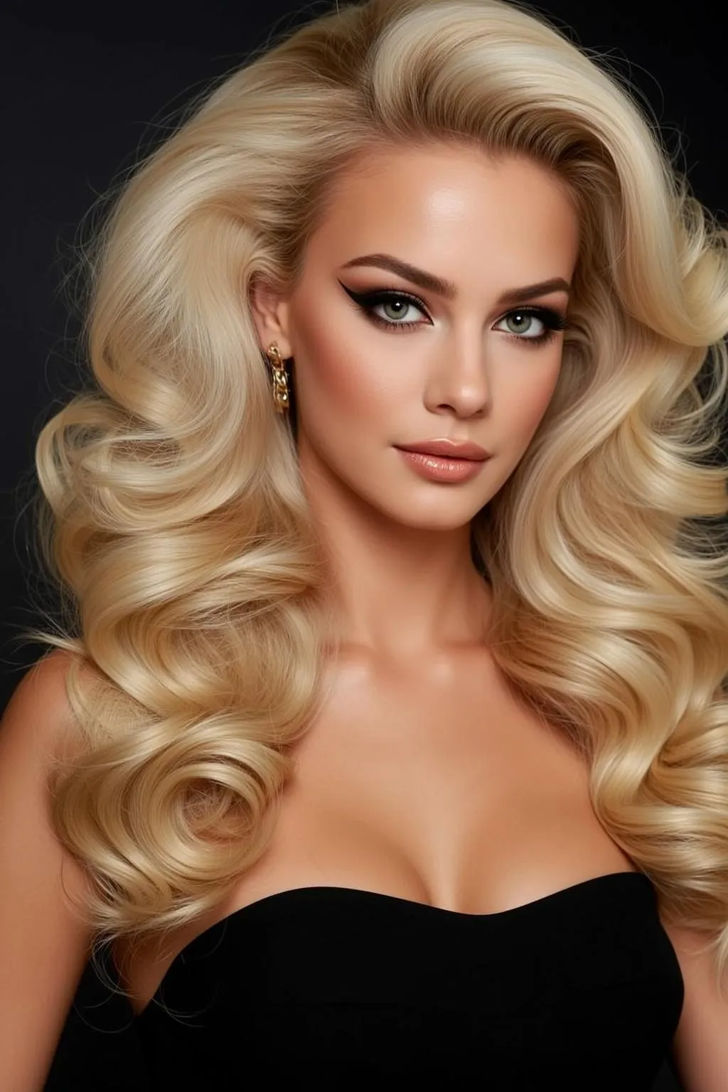 Glamorous Blonde Woman Studio Portrait Gold Earrings