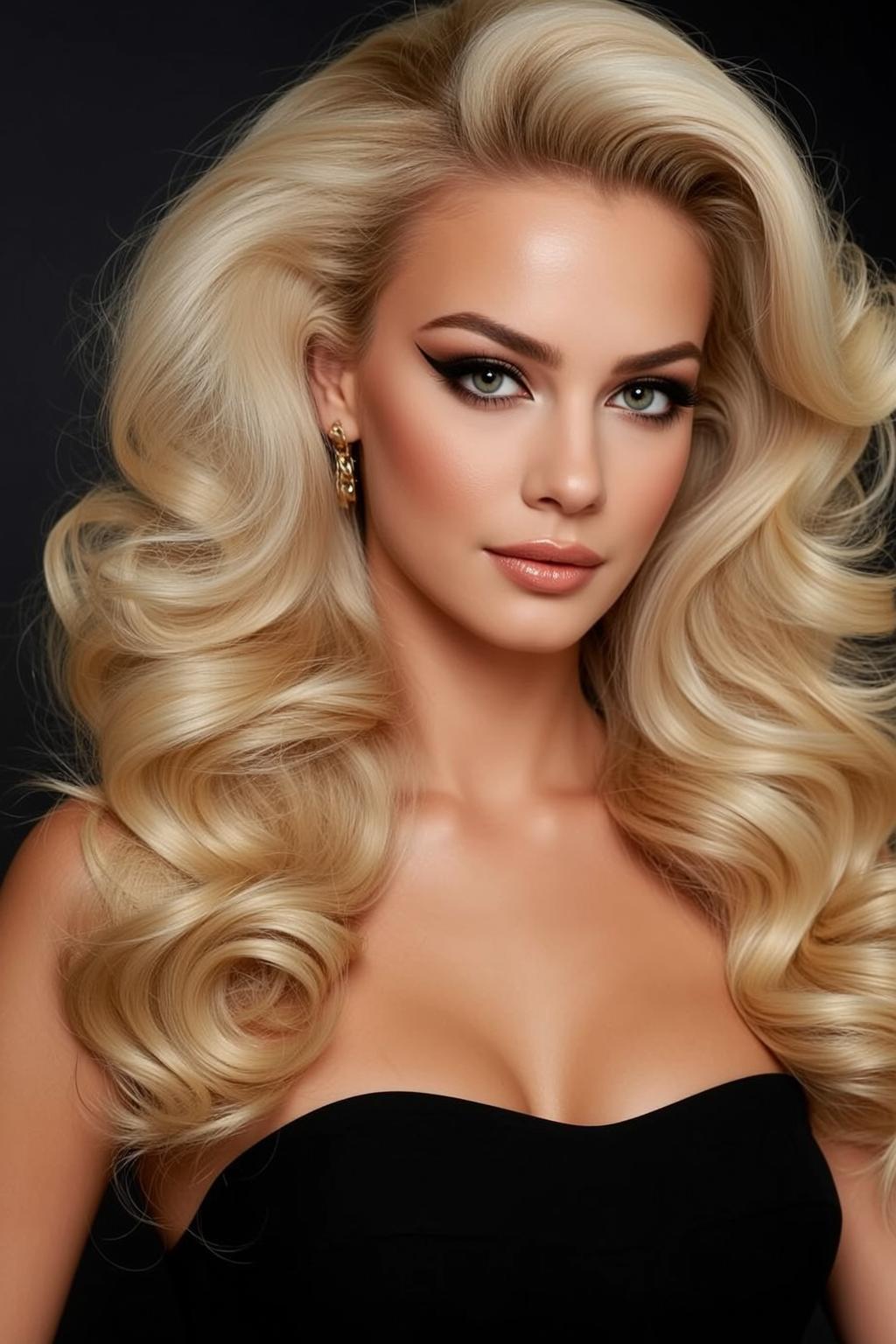 Glamorous Blonde Woman Studio Portrait Gold Earrings