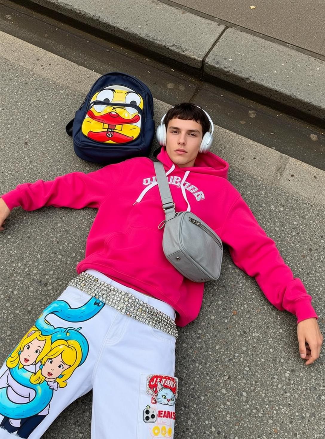 Pink Hoodie Lying Back