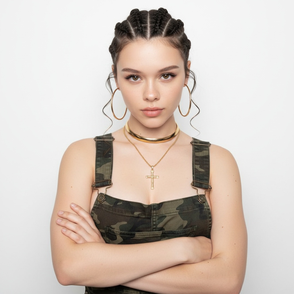 Cornrow Braids Camo Overalls Gold Jewelry Studio pack preview
