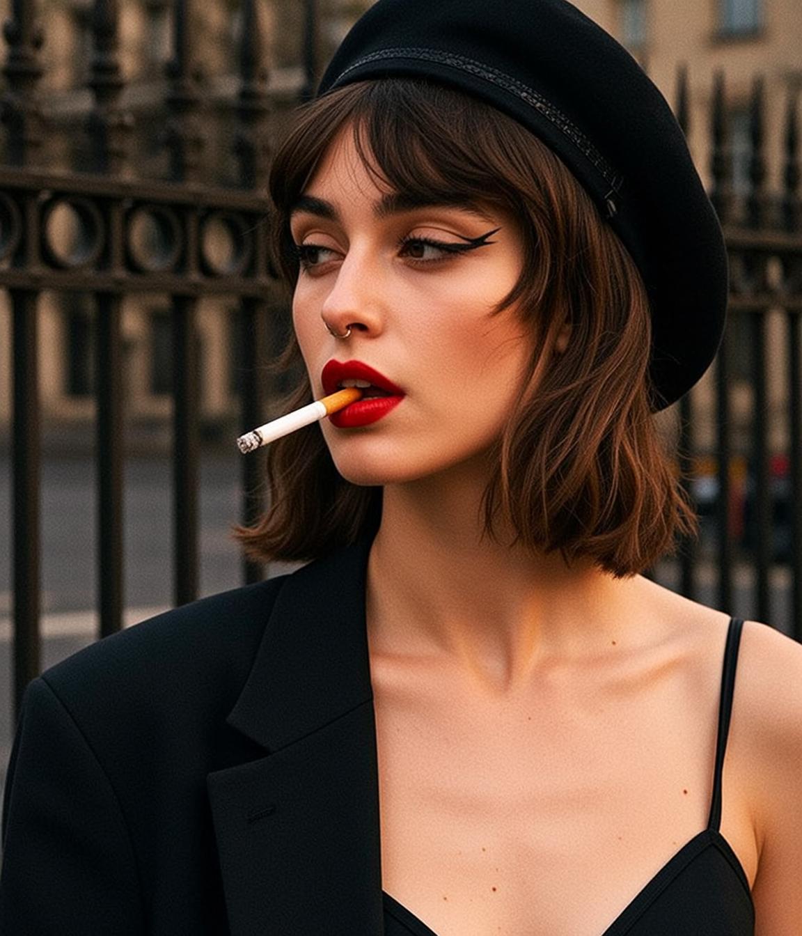 Woman With Cigarette Dark Fence Cinematic Moody