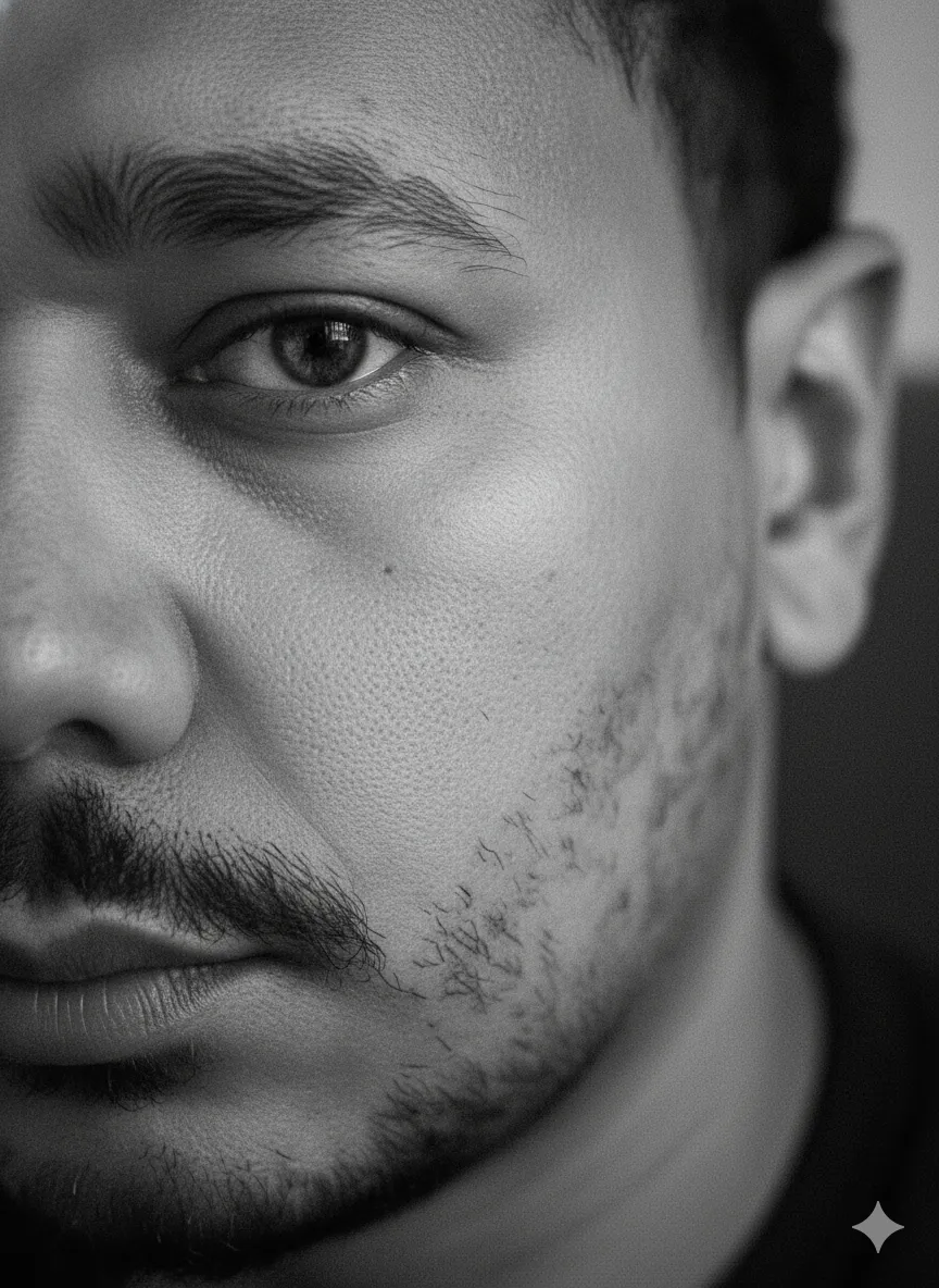 Monochrome Man Extreme Close Up