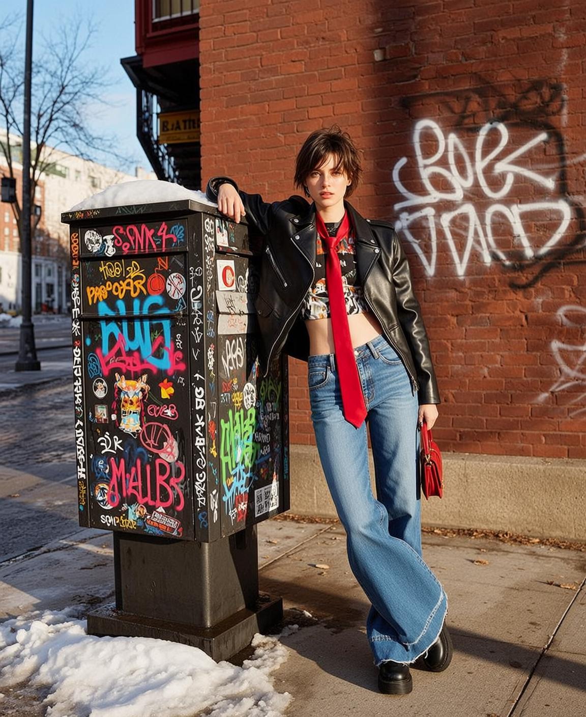 Leather Jacket and Flared Jeans Street