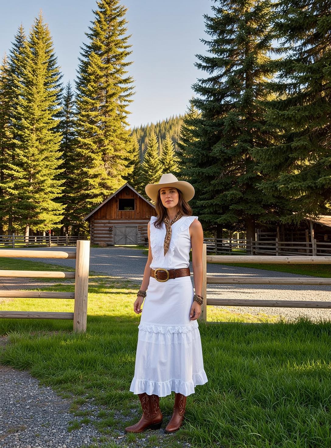 Cowgirl Stands Facing Forward Her Head Tilted