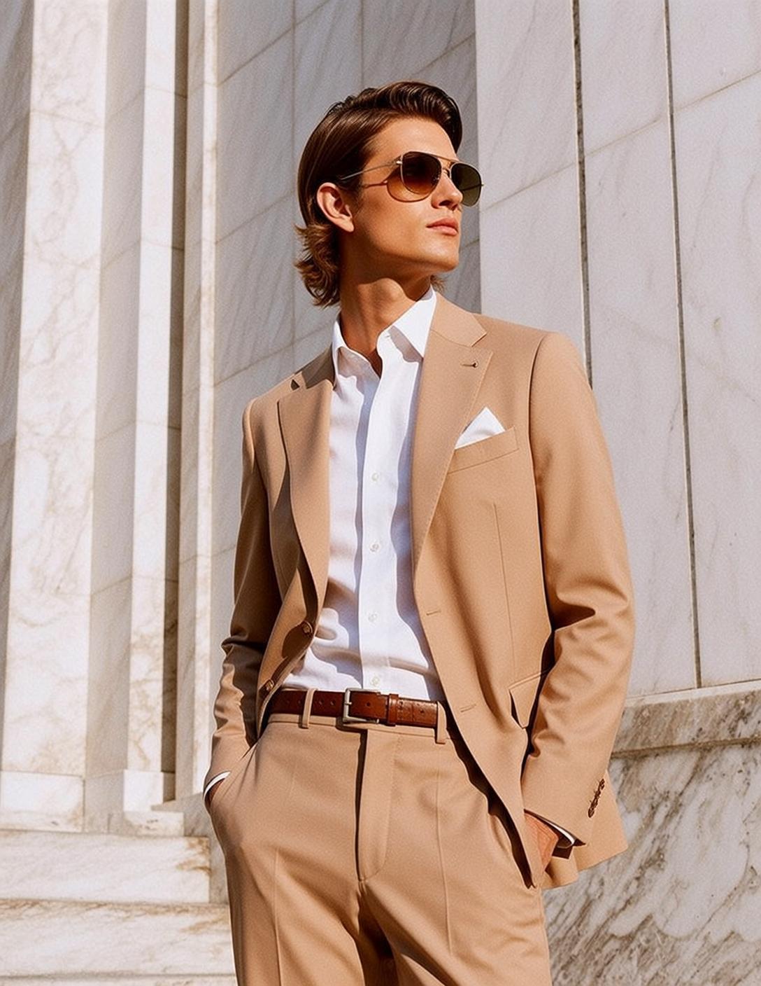 Tan Suit Marble Columns