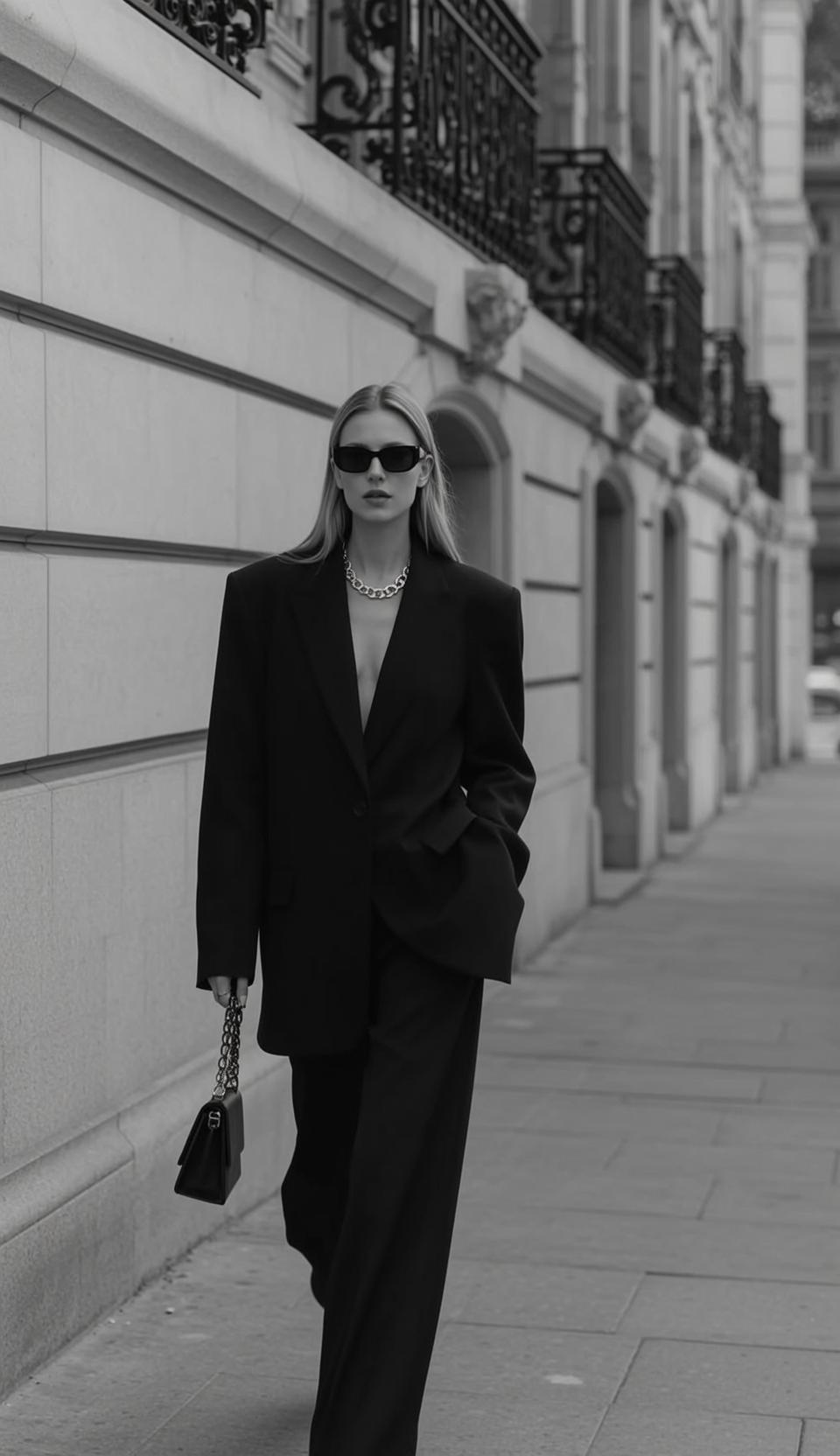 Black Blazer Wide Leg Trousers