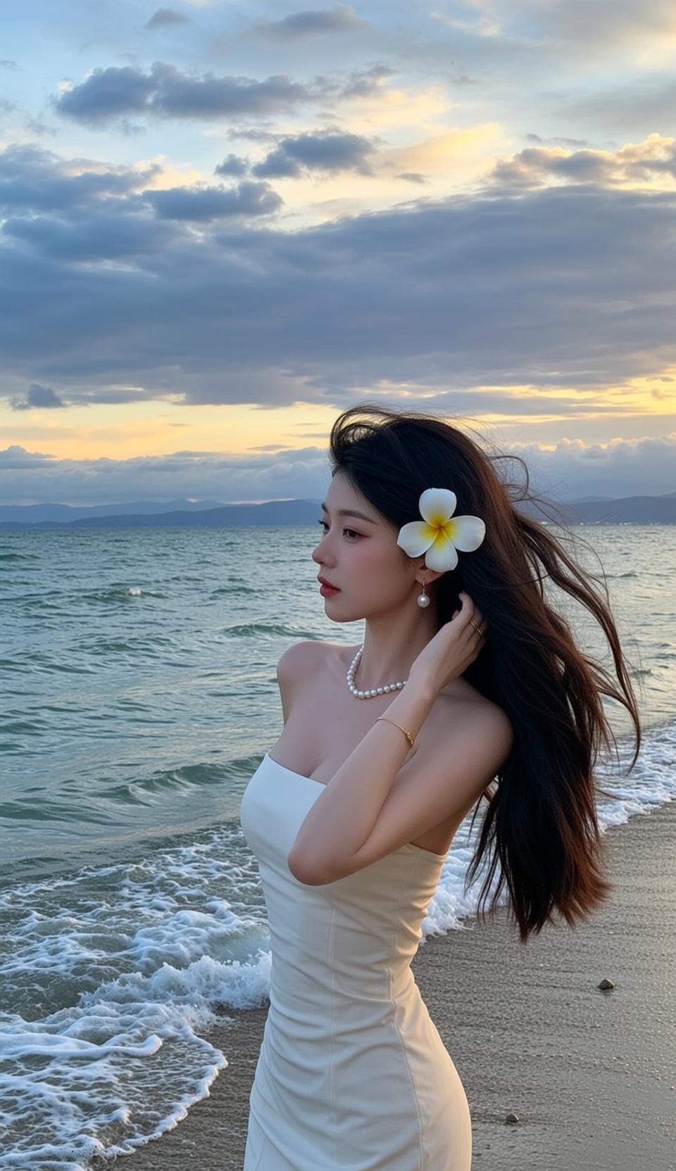 White Strapless Beach Pearl Look