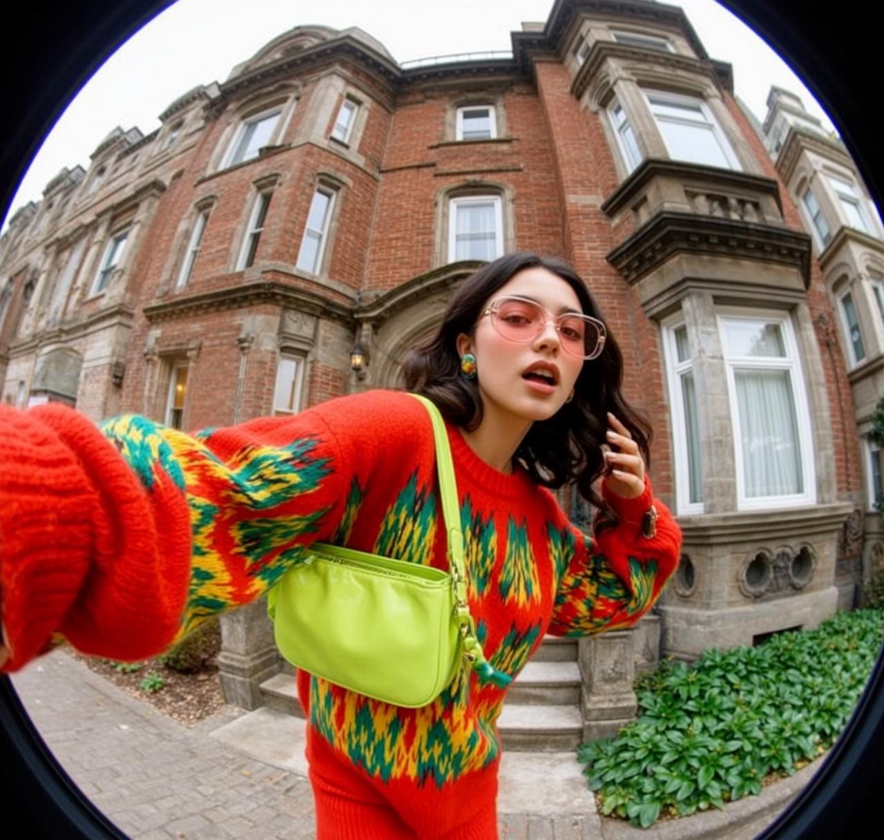 Fisheye Young Dark Wavy Fair Red Knitted