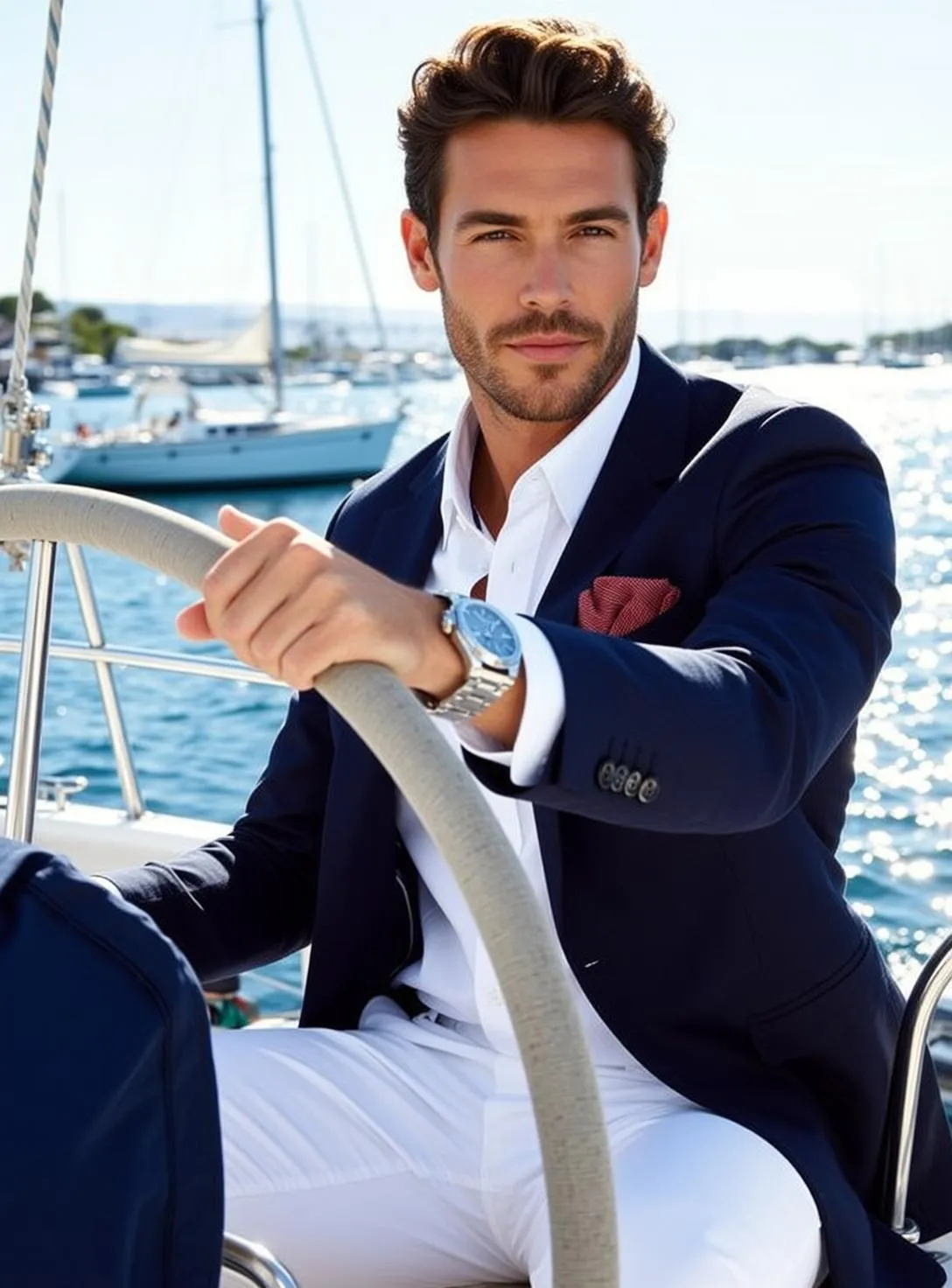 World Seated Helm Sailboat His Right Hand