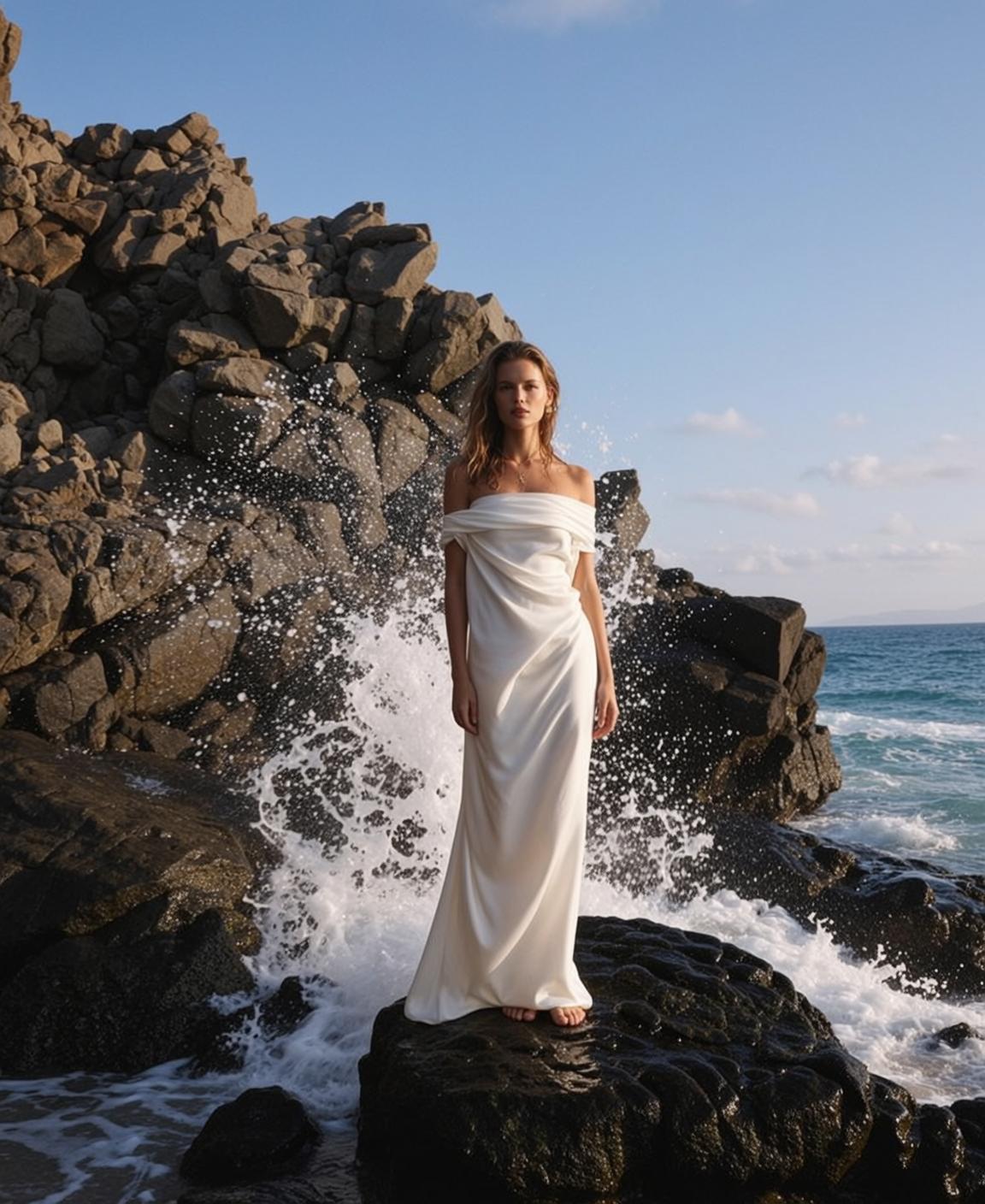 White Satin Rocky Coast Look