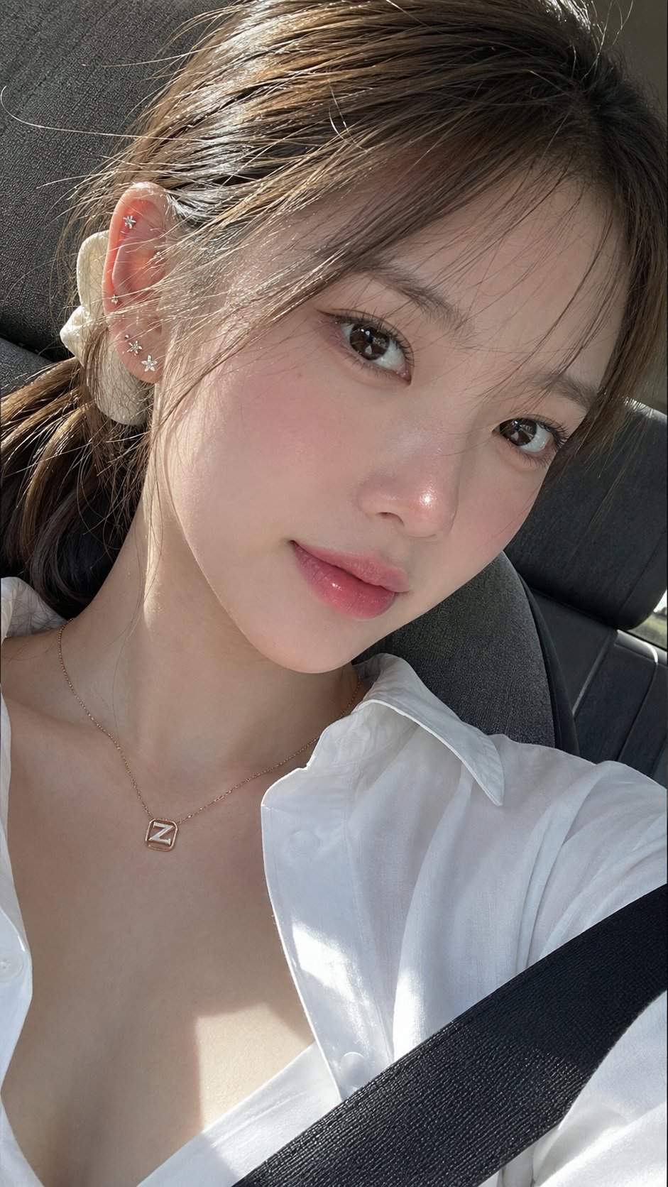 Crisp White Button Down Shirt Open Collar By Passenger Seat