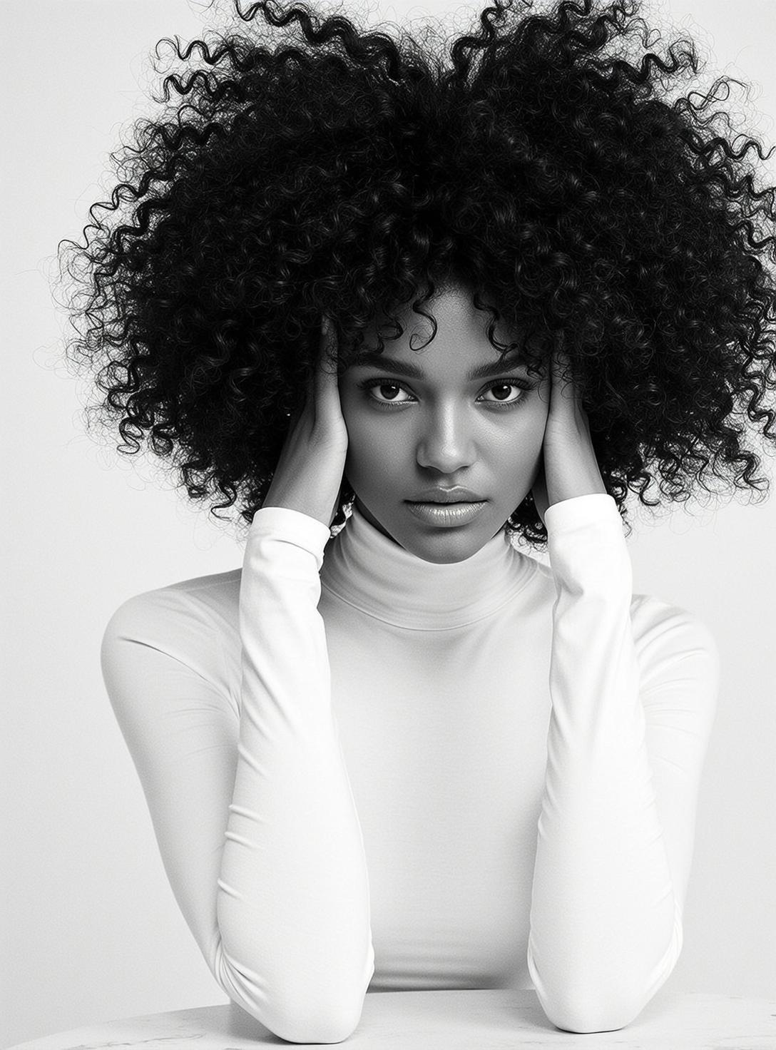 Black And White Medium Shot Portrait Young Black Woman With