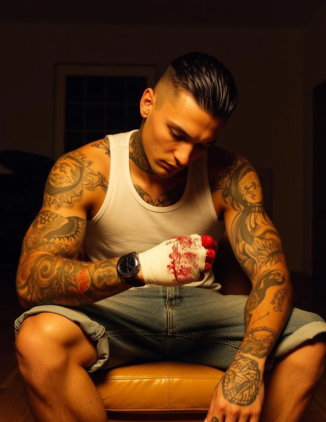 Tattoos And Watch In Styled Portrait