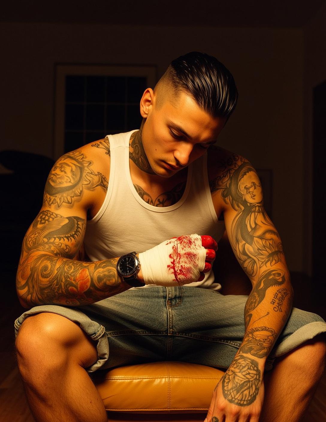 Bandaged Hand Man Moody Lighting