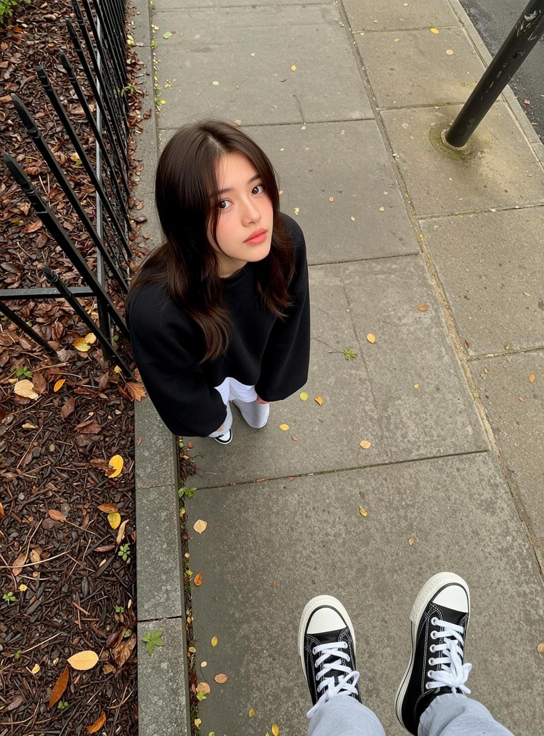 Explore High-angle Captures Young Standing Concrete Sidewalk
