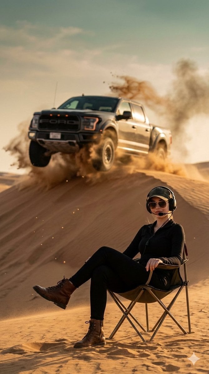 Female Sitting Camping Chair Sand Dune Confident Playful