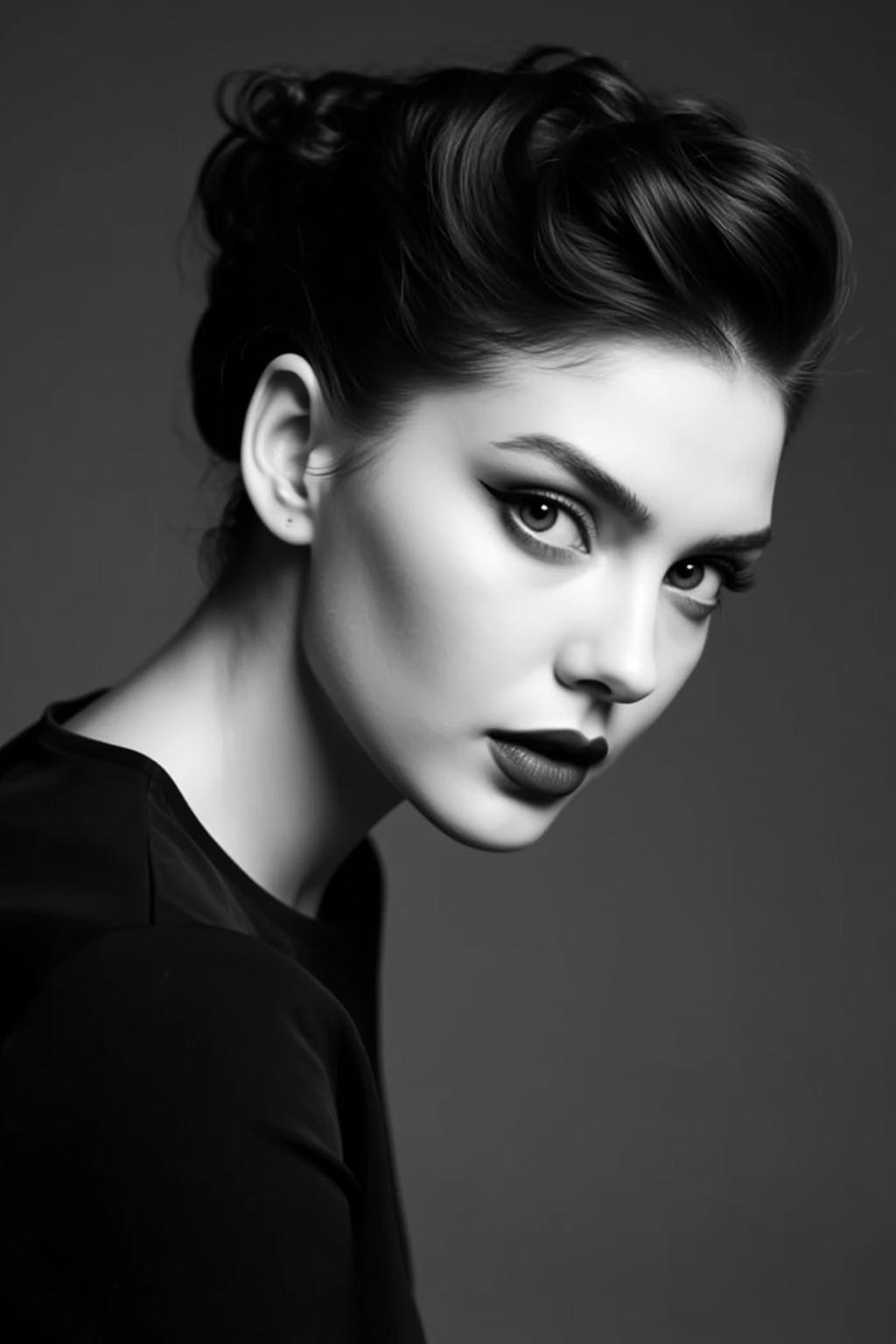 Dramatic High-contrast Black And White Portrait Young Woman With Dark