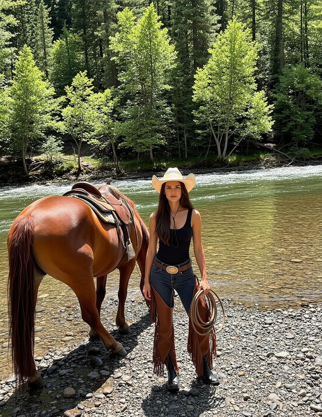 Lasso Riverbank Western Scene
