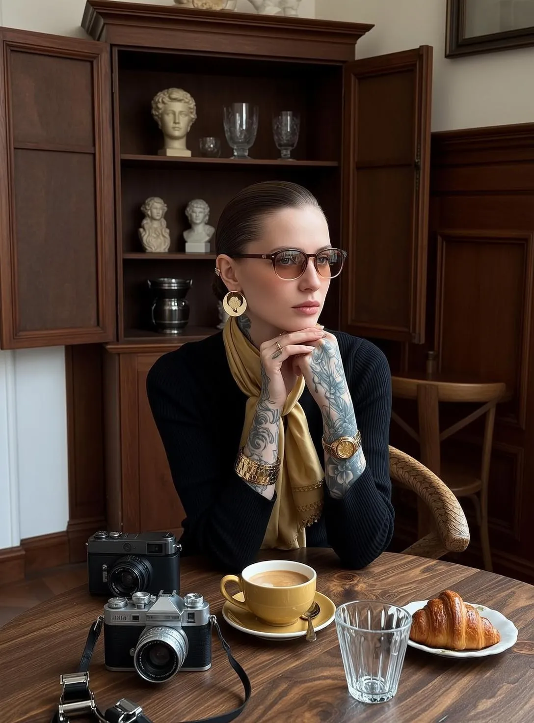 Tattoos Sunglasses Earrings Bracelets And Wristwatch In Black Top Portrait
