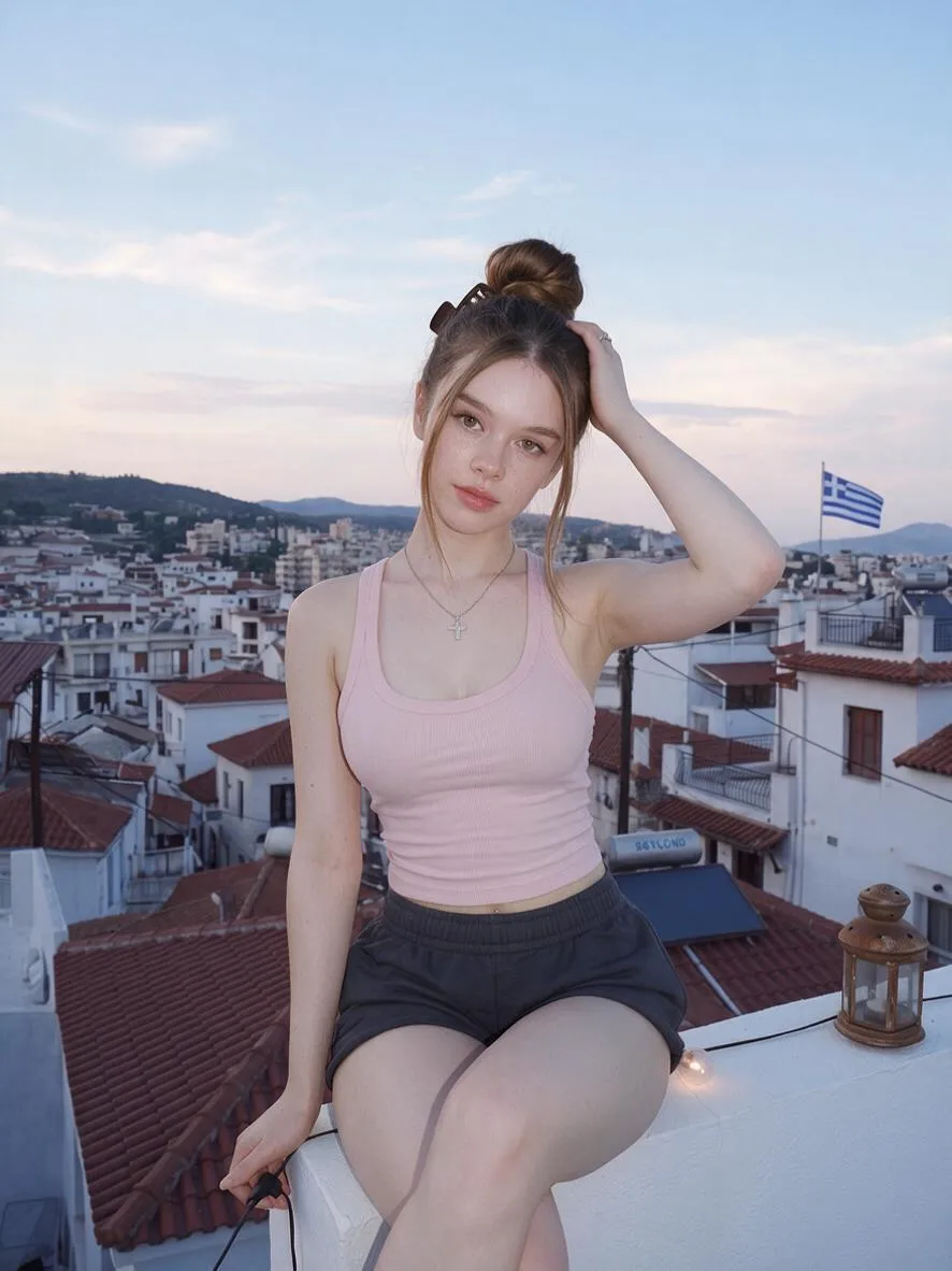 Rooftop Ledge Overlooking Town Dusk Soft Light