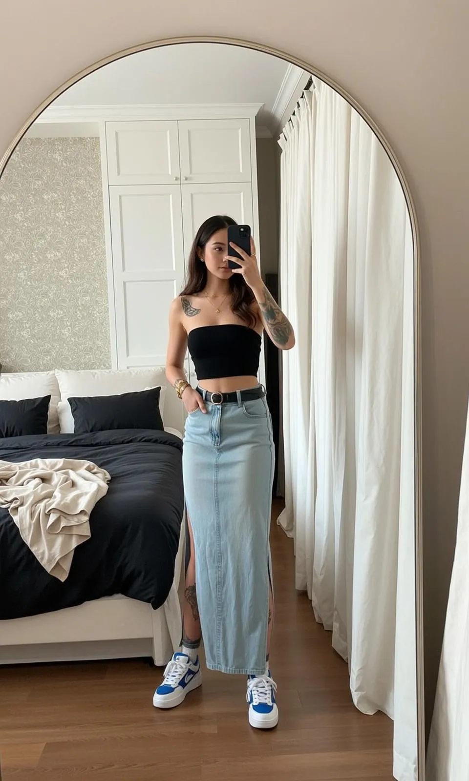 Necklace And Tattoos In A Bedroom