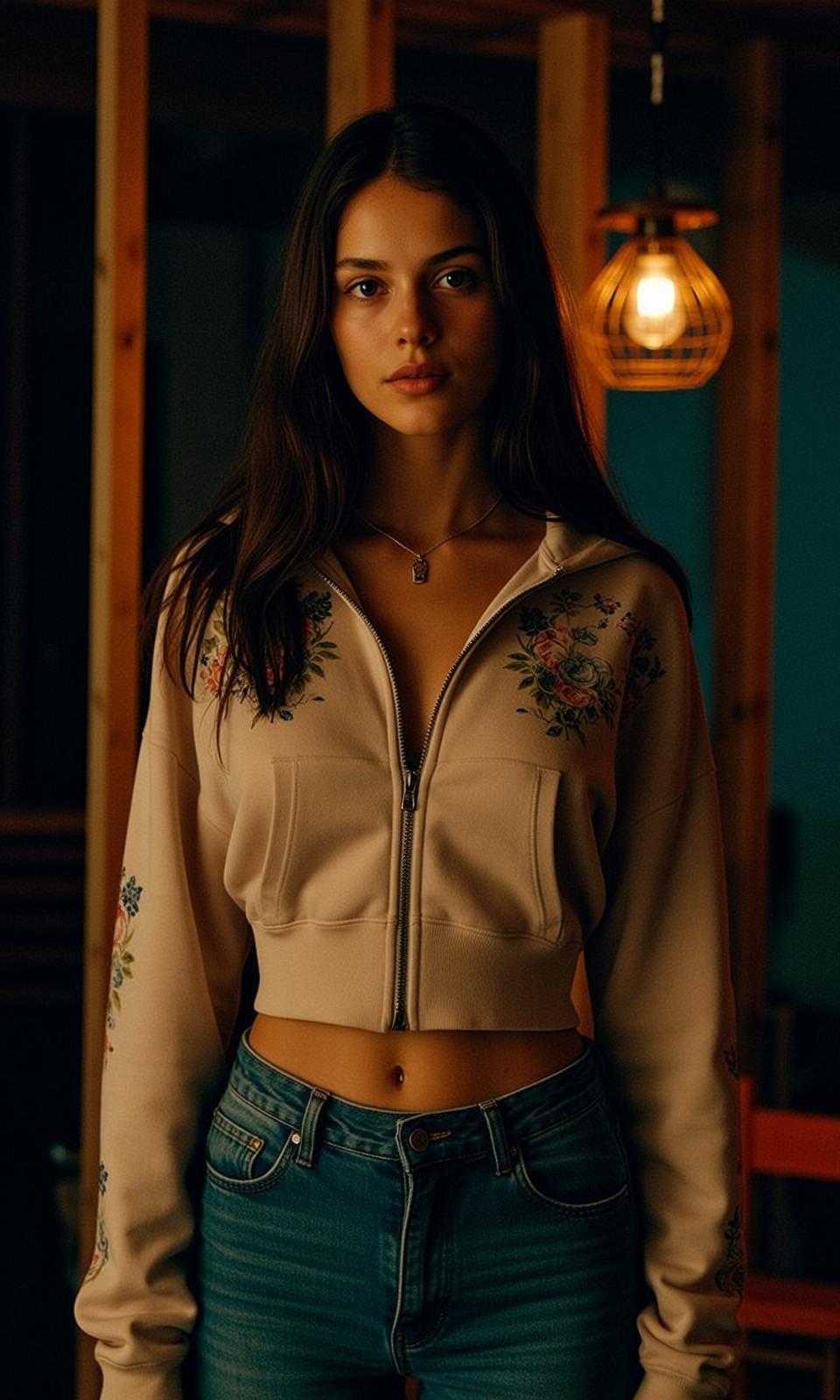 Floral Hoodie Wooden Beam Room
