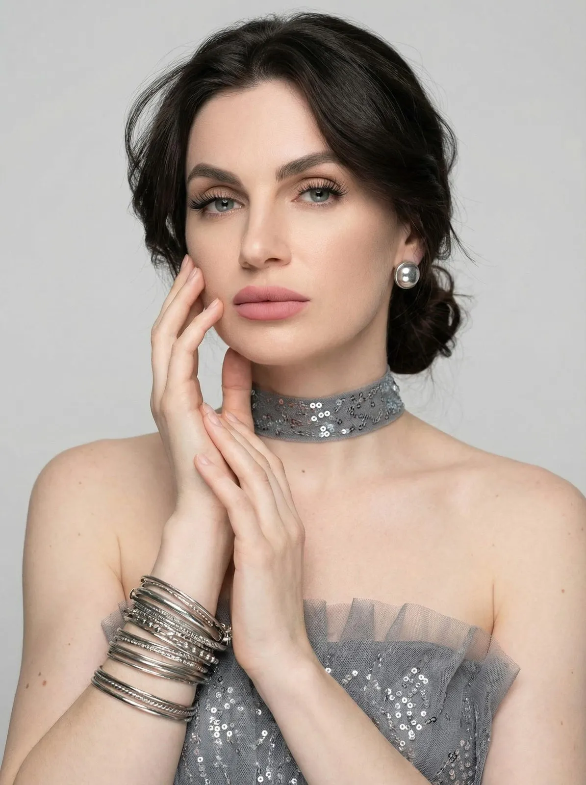 Makeup Earrings Necklace And Bracelets In Studio Portrait