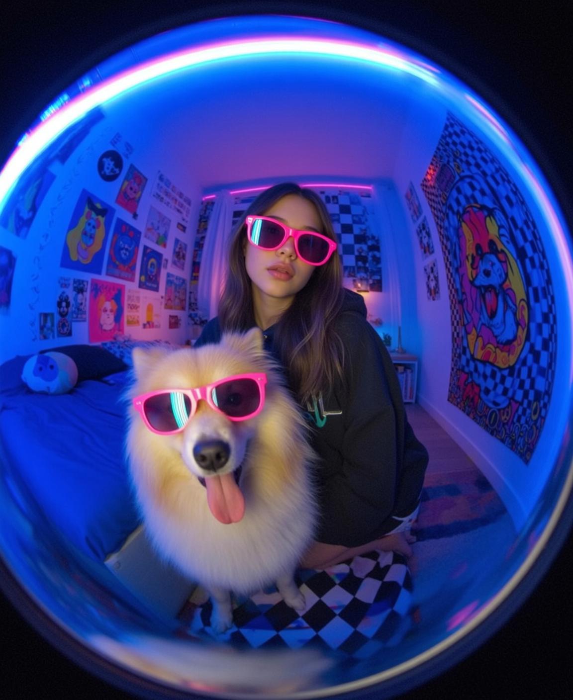 Fisheye Young Fluffy Dog Long Brown Fair