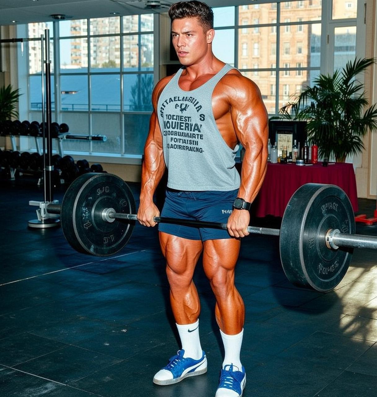 Muscular Short Dark Styled Tanned Oily Grey