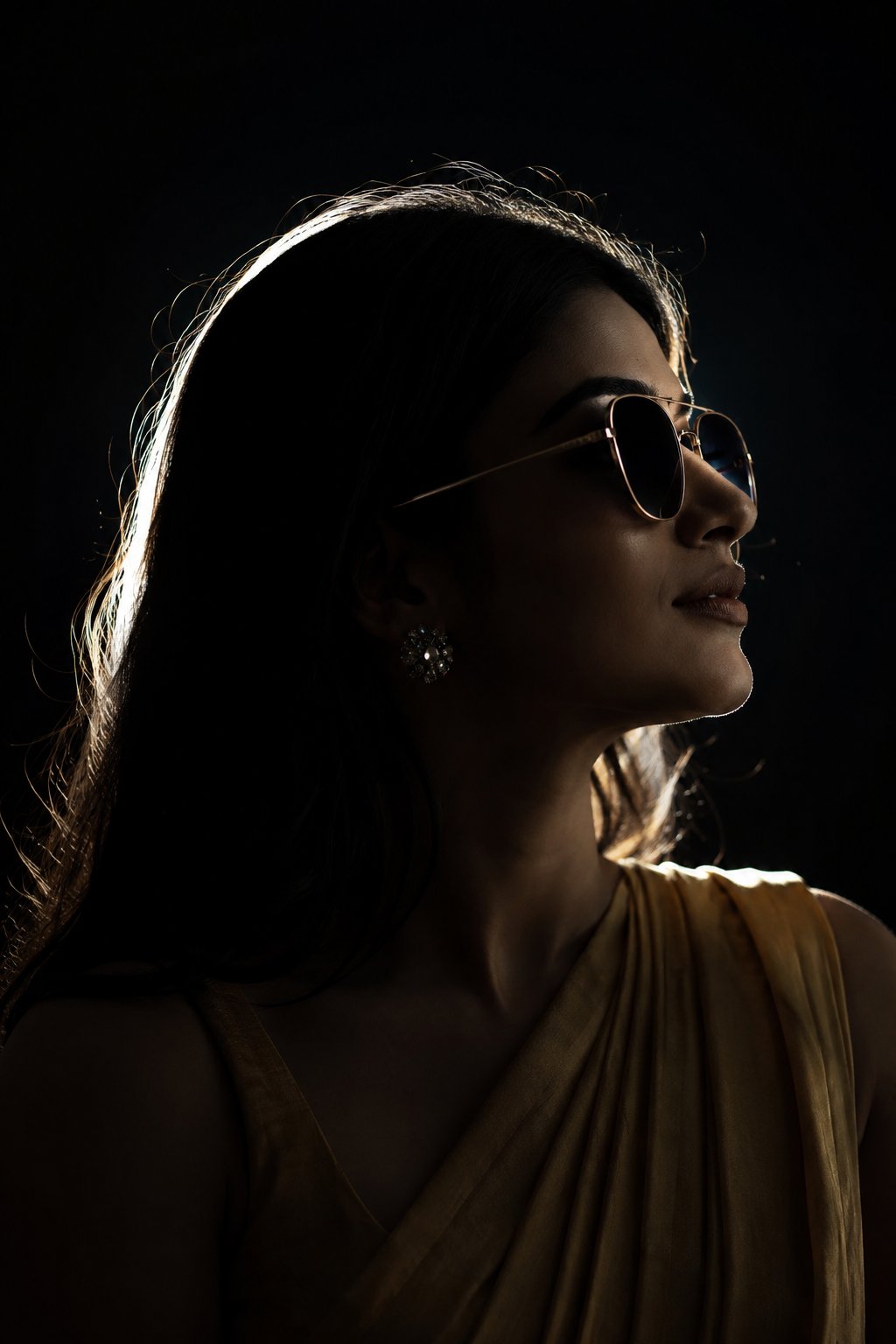 Gold Rimmed Aviator Sunglasses Dark Lenses In Strong Backlight