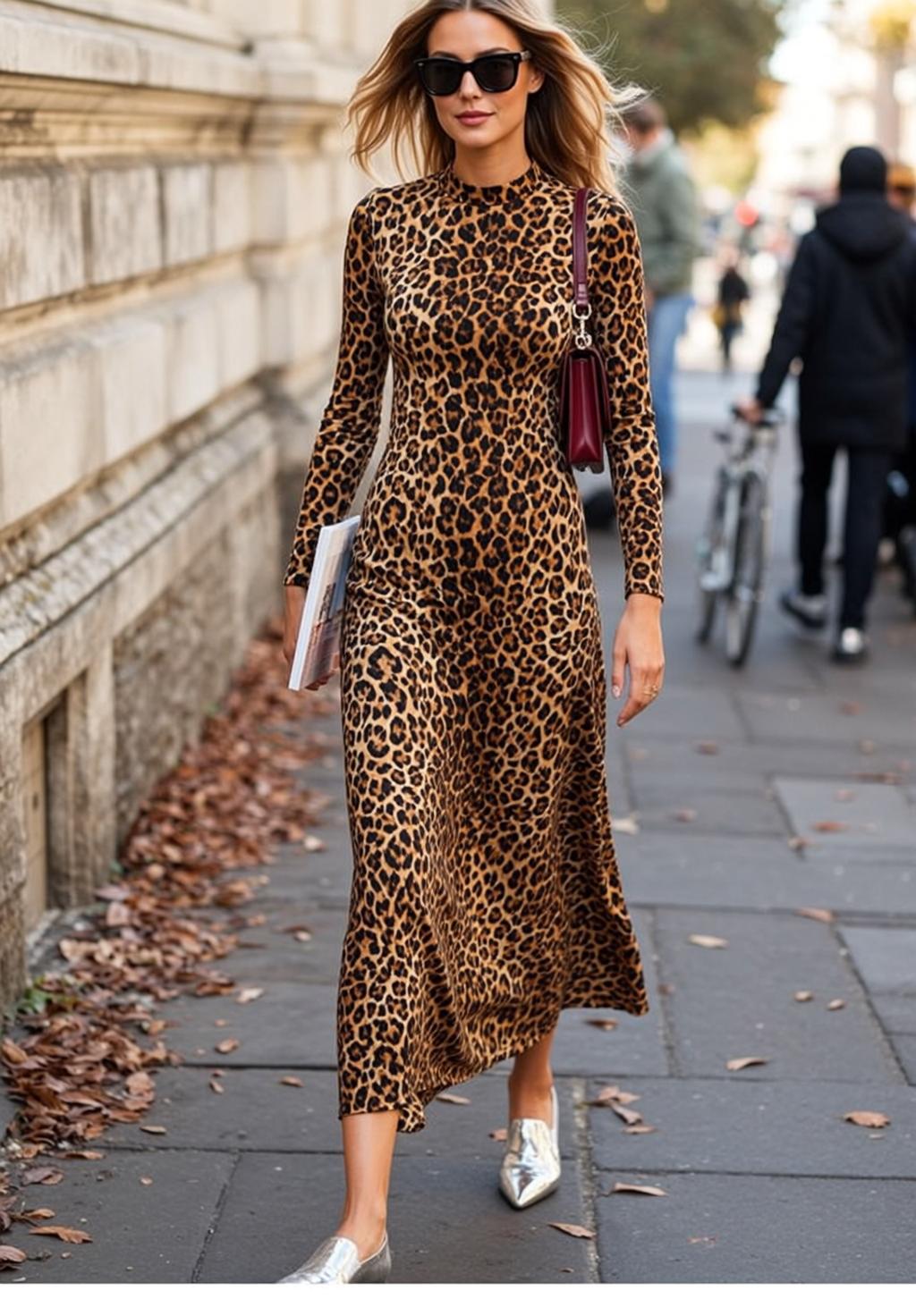 Fashion Week Blonde Wavy Fair Long-sleeved Leopard
