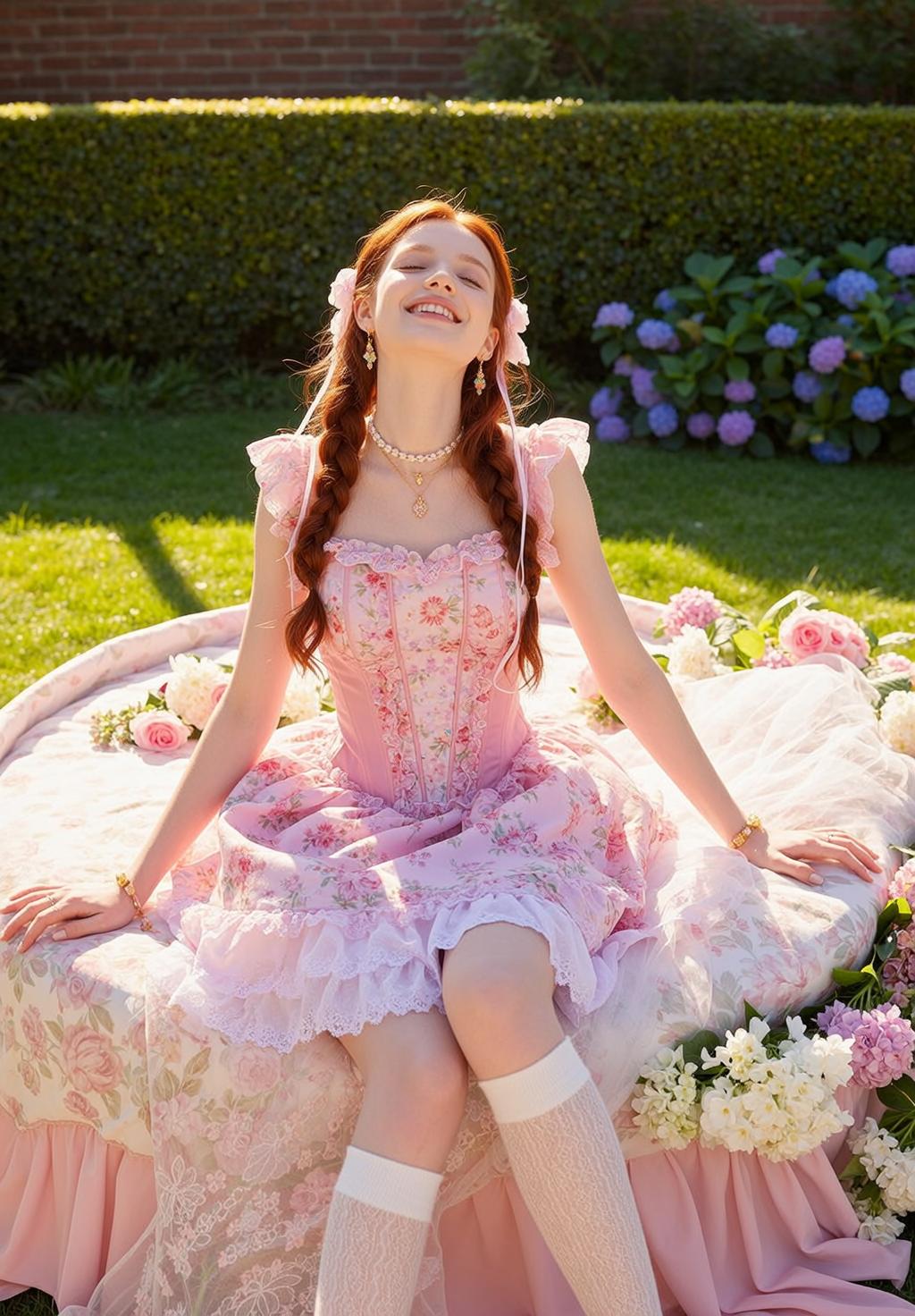 Coquettecore Young Seated Outdoors Leaning Back Slightly