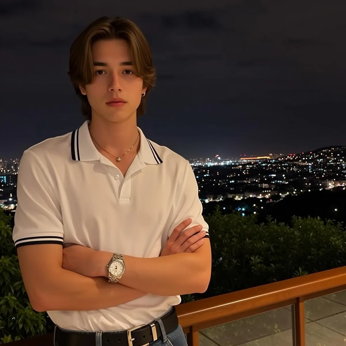 Earrings And Necklace And Watch With White Shirt