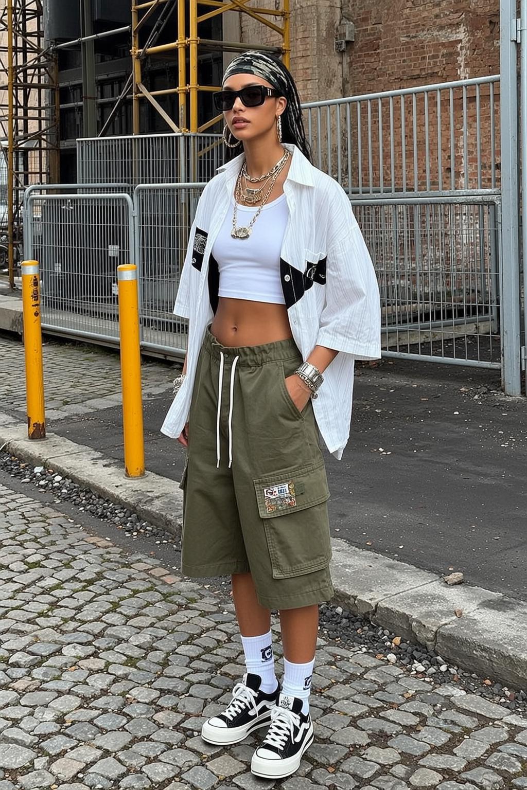Oversized White Striped White Crop Top