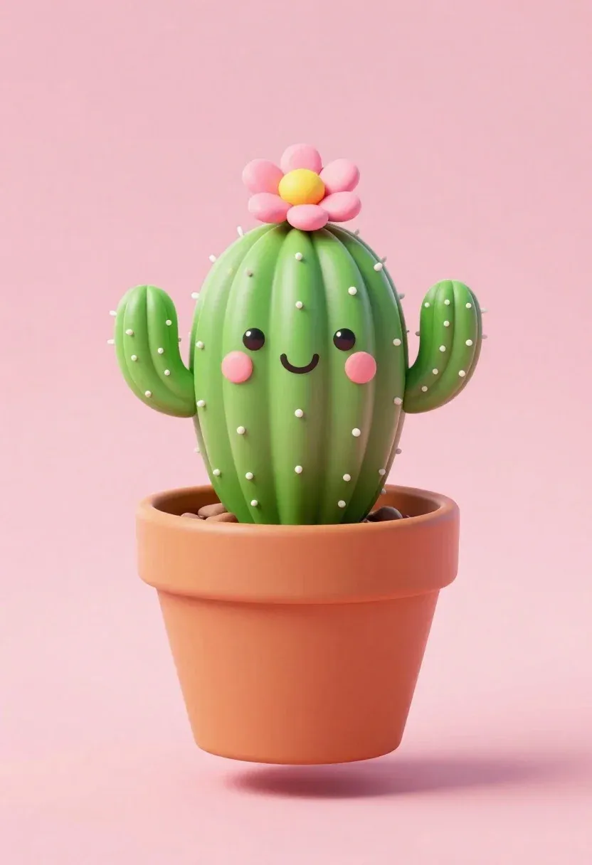 Cute Cartoon-style Cactus Character With Happy Face Sits Inside Floating