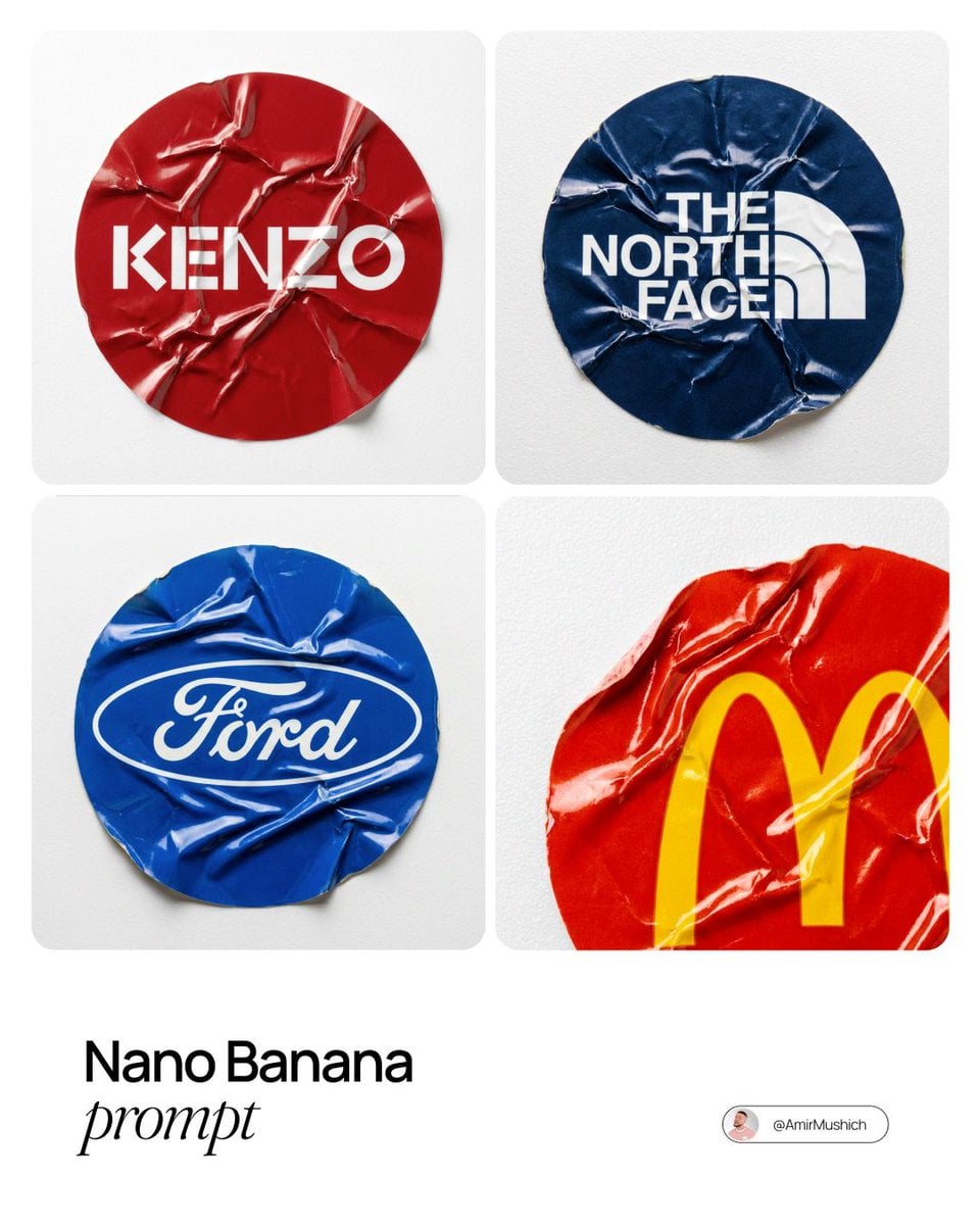 Crumpled Vinyl Sticker Brand Logo Top Down Macro