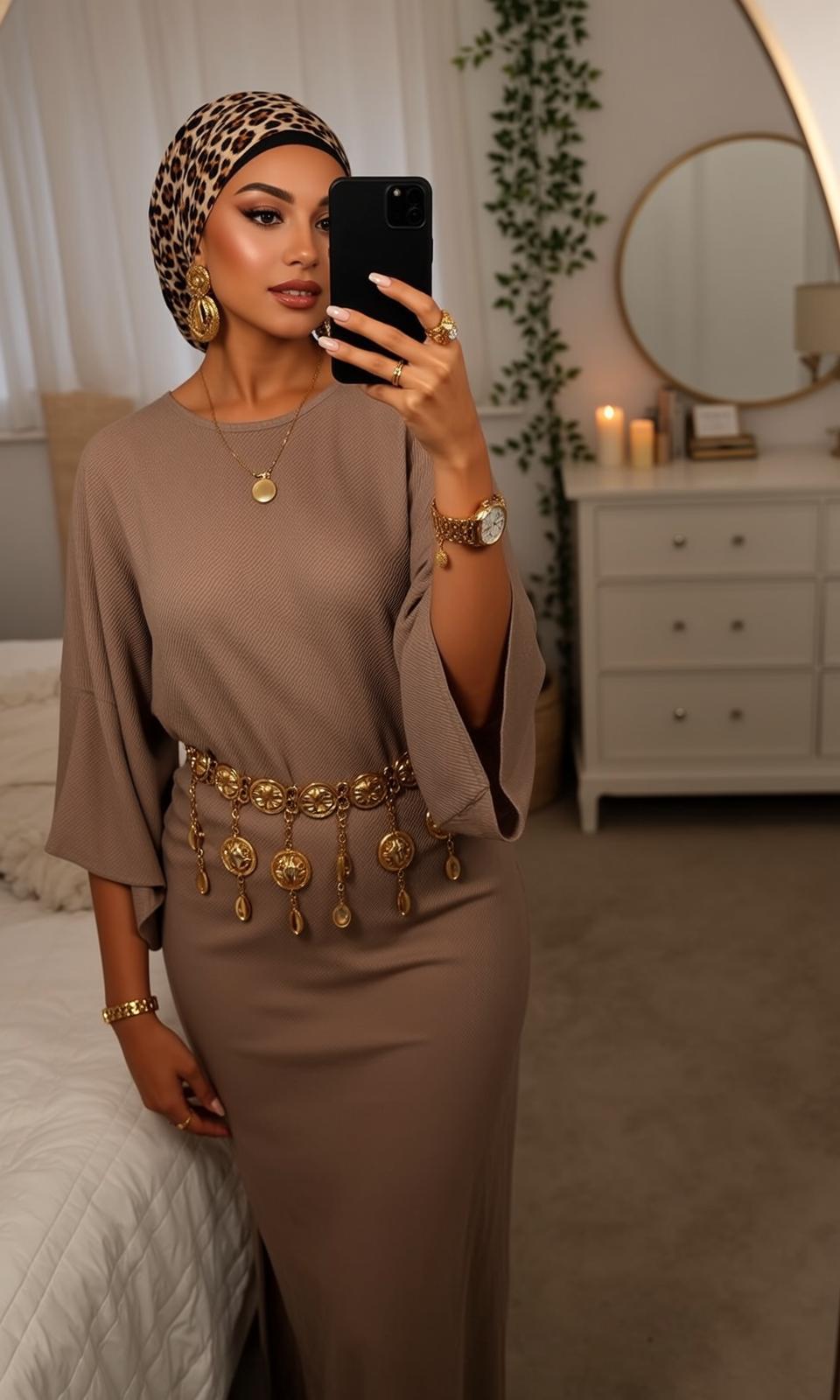 Taupe Dress Gold Chain Belt