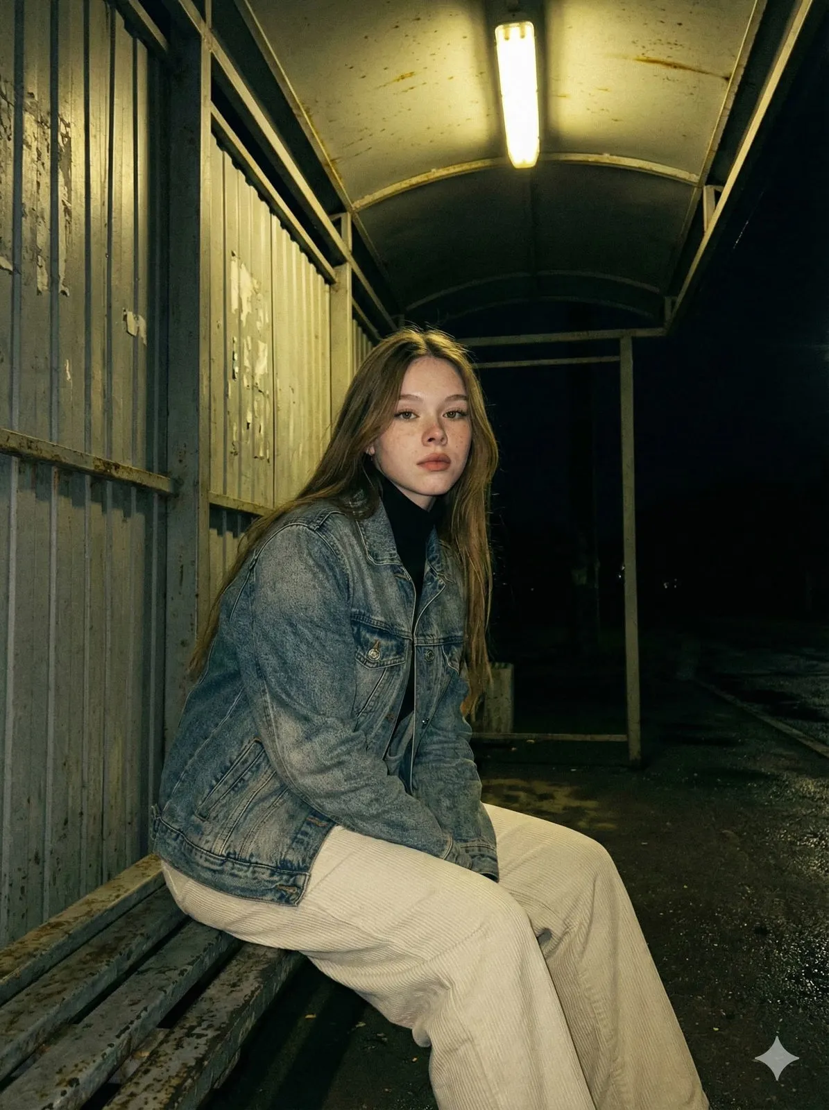 Contemplative Night Bus Stop