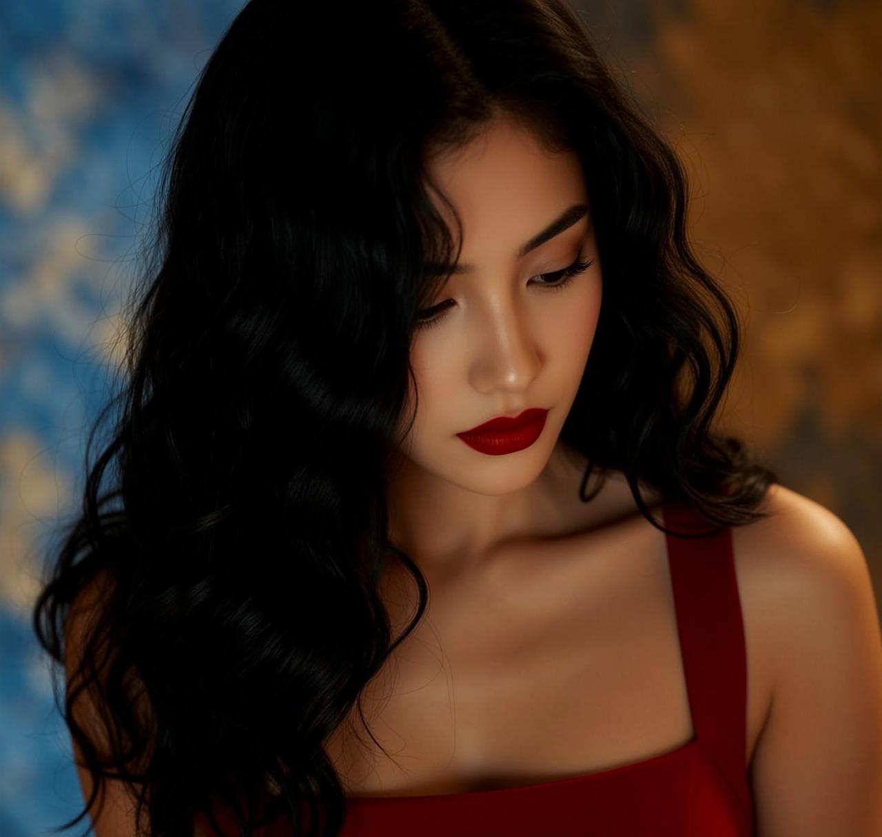 Red Dress Pensive Portrait