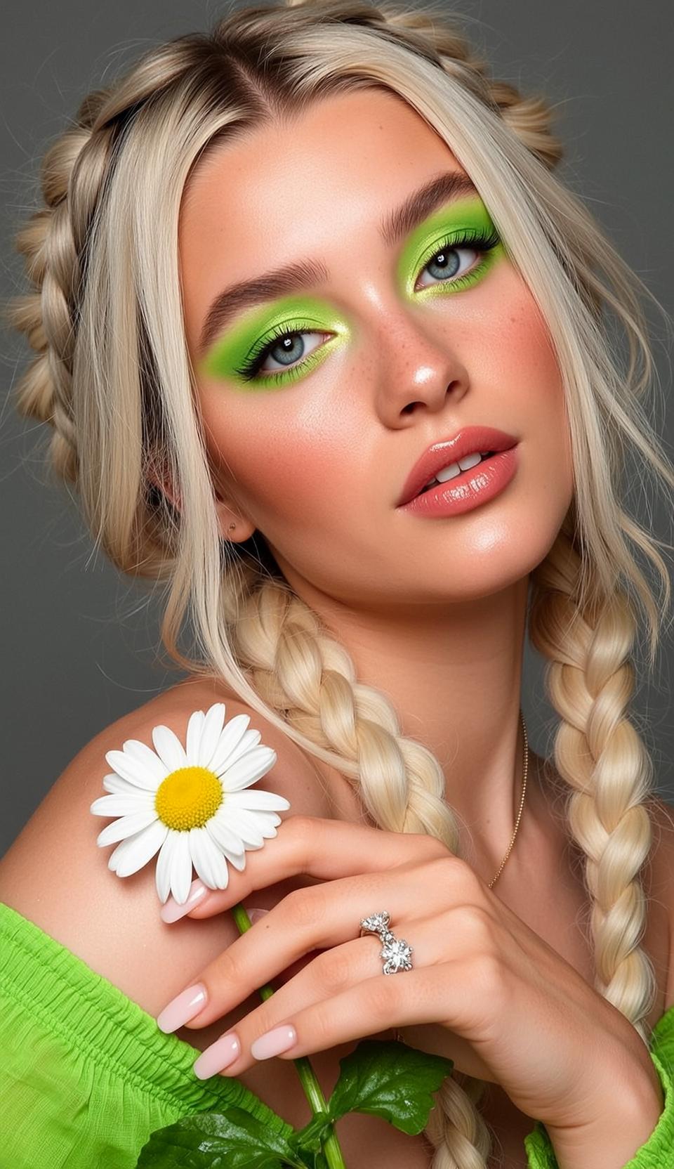 Photorealistic Portrait Young Woman With Striking Blue Eyes And Light