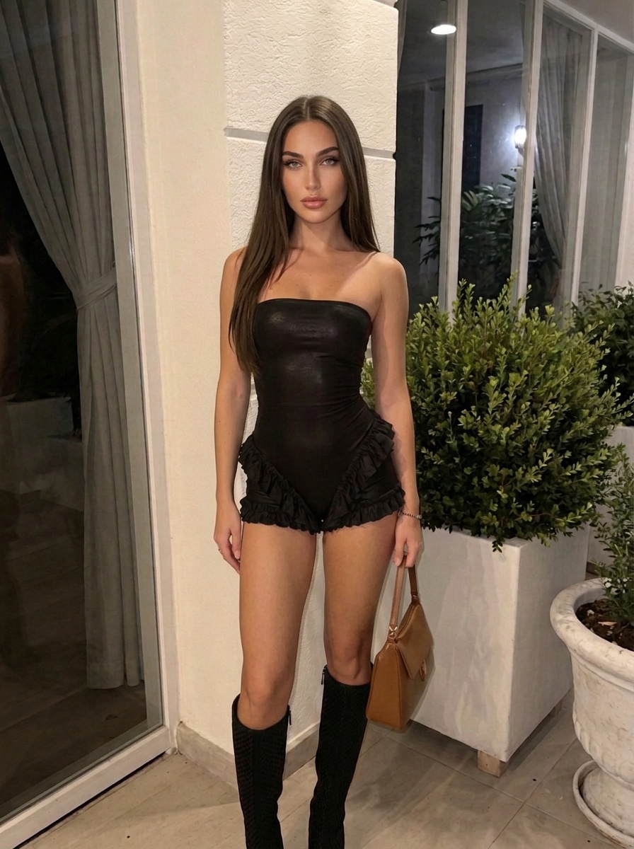 Black Bodysuit Patio Night Potted Plant