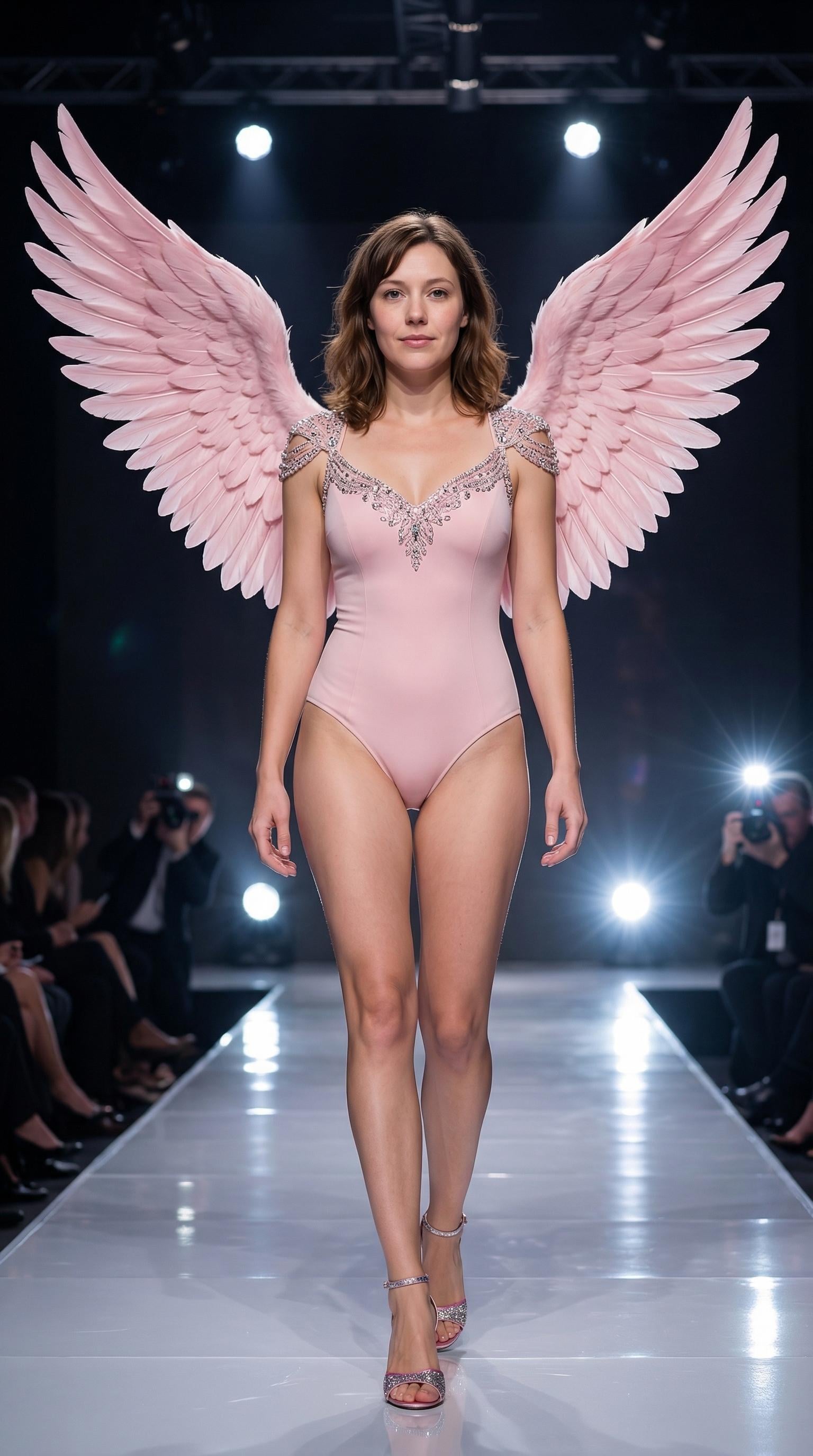 Catwalk Confident Walk Pink Bodysuit Elegant Pose