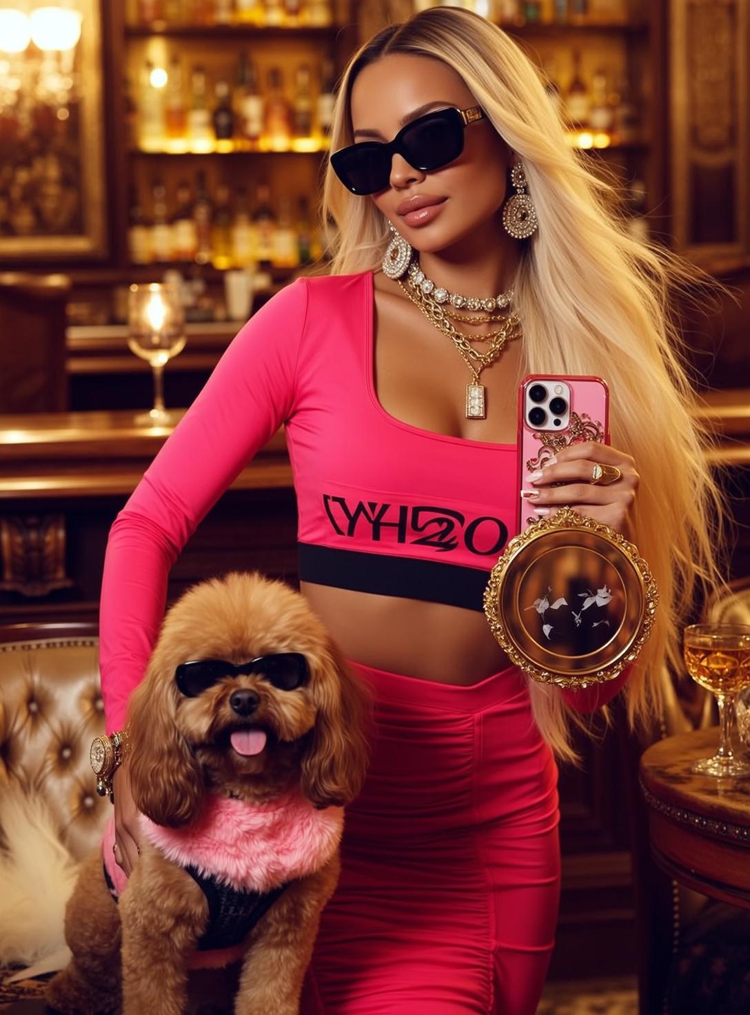 Y2k Stands Small Dog Her Body Angled