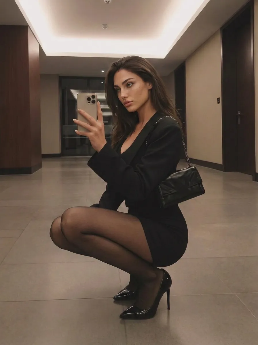 Takes Mirror Selfie In Modern Hallway