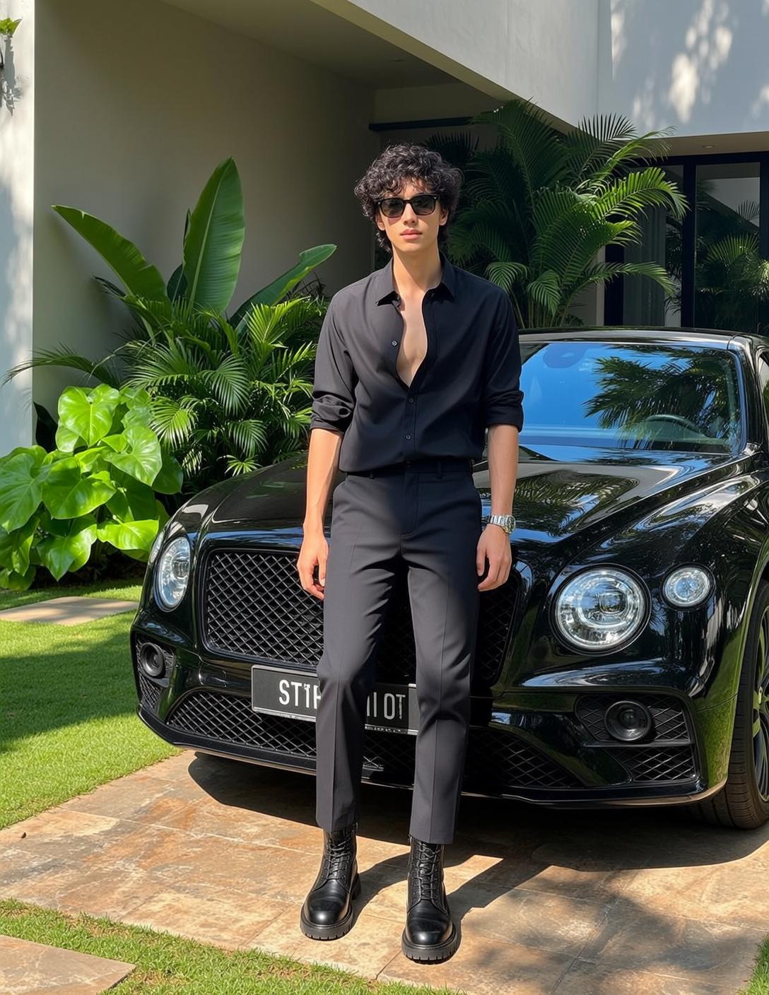 Young Curly Black Hair Tan Skin Unbuttoned